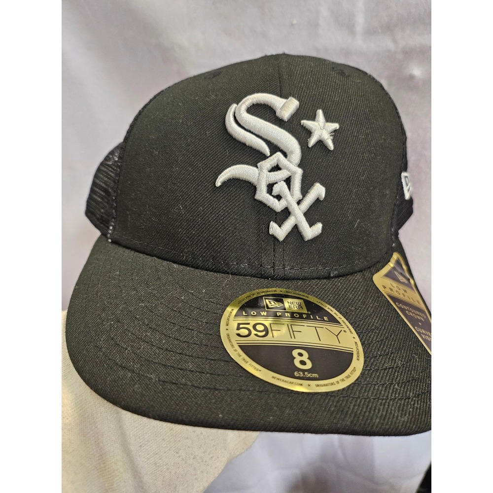 New Era 59FIFTY Low Profile Chicago White Sox Fitted Hat Size 8 Black Mesh Hat